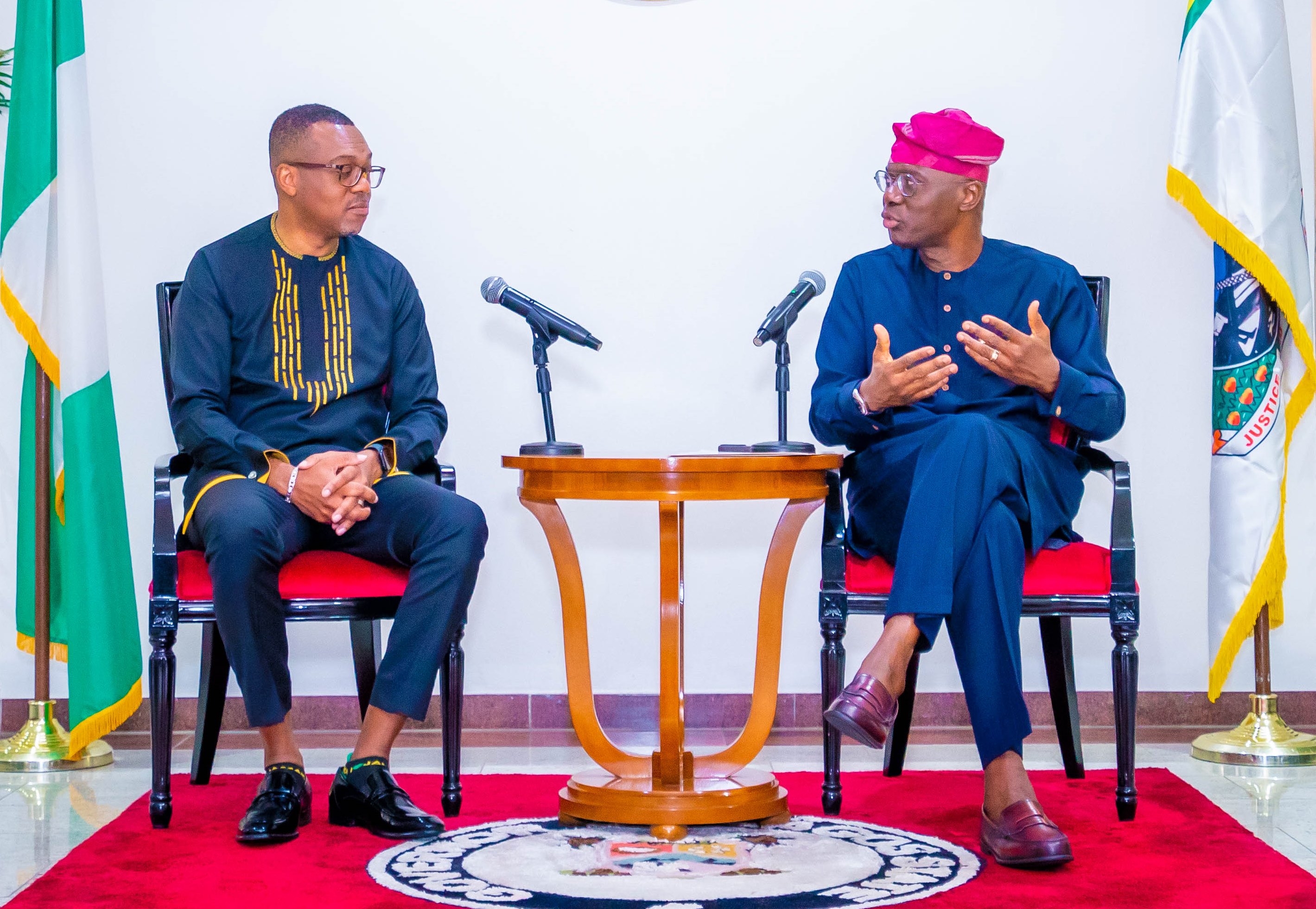 GOV. SANWO-OLU RECEIVES HIGH COMMISSIONER OF JAMAICA TO NIGERIA, MR. LINCOLN G. DOWNER ON COURTESY VISIT AT  LAGOS HOUSE, MARINA